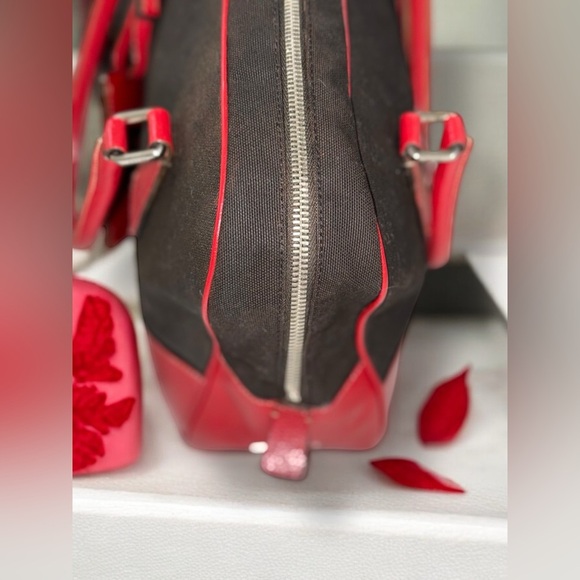 SOLD!! Not for Sale! Prada Cherry Red Brown Leather and Canvas Bowling Bag - Picture 9 of 14